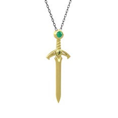 Kılıç Kolye - Kök zümrüt ve peridot 8 ayar altın kolye (40 cm gümüş rolo zincir) #ie7yvi