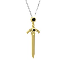 Kılıç Kolye - Siyah zirkon 8 ayar altın kolye (40 cm beyaz altın rolo zincir) #ieevft