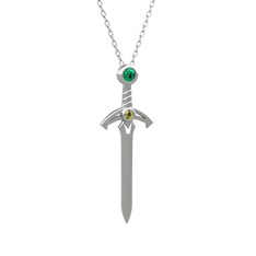 Kılıç Kolye - Yeşil kuvars ve peridot 925 ayar gümüş kolye (40 cm gümüş rolo zincir) #io4ssn