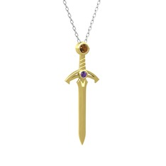 Kılıç Kolye - Dumanlı kuvars ve ametist 14 ayar altın kolye (40 cm beyaz altın rolo zincir) #j0xmfv