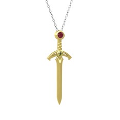 Kılıç Kolye - Kök yakut ve peridot 18 ayar altın kolye (40 cm beyaz altın rolo zincir) #j4kc6v