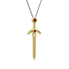 Kök yakut ve garnet 18 ayar altın kolye (40 cm gümüş rolo zincir)