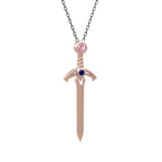 Kılıç Kolye - Pembe kuvars ve lab safir 8 ayar rose altın kolye (40 cm gümüş rolo zincir) #j4unbd