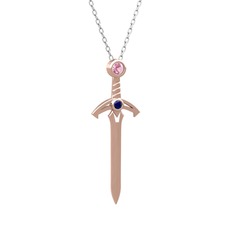 Kılıç Kolye - Pembe kuvars ve lab safir 18 ayar rose altın kolye (40 cm beyaz altın rolo zincir) #j90kbm