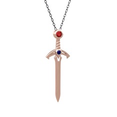 Garnet ve lab safir 18 ayar rose altın kolye (40 cm gümüş rolo zincir)