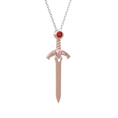 Kılıç Kolye - Garnet ve pembe kuvars 8 ayar rose altın kolye (40 cm beyaz altın rolo zincir) #jiqr29