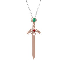 Kılıç Kolye - Kök zümrüt ve garnet 8 ayar rose altın kolye (40 cm gümüş rolo zincir) #jjhnel