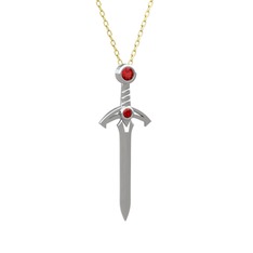 Kılıç Kolye - Garnet 14 ayar beyaz altın kolye (40 cm gümüş rolo zincir) #jk8sca