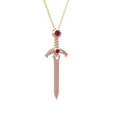Kılıç Kolye - Kök yakut ve garnet 18 ayar rose altın kolye (40 cm altın rolo zincir) #jmxyjy