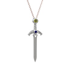 Kılıç Kolye - Peridot ve lab safir 14 ayar beyaz altın kolye (40 cm rose altın rolo zincir) #jr8dym