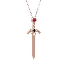 Kılıç Kolye - Rodolit garnet ve siyah zirkon 925 ayar rose altın kaplama gümüş kolye (40 cm rose altın rolo zincir) #k2frsj