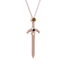 Kılıç Kolye - Dumanlı kuvars ve siyah zirkon 18 ayar rose altın kolye (40 cm rose altın rolo zincir) #k5egr