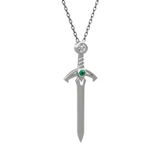 Kılıç Kolye - Beyaz zirkon ve yeşil kuvars 8 ayar beyaz altın kolye (40 cm gümüş rolo zincir) #k6ai20