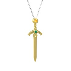 Kılıç Kolye - Sitrin ve yeşil kuvars 925 ayar altın kaplama gümüş kolye (40 cm beyaz altın rolo zincir) #kbo01p