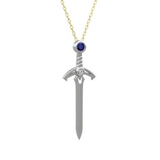 Kılıç Kolye - Lab safir ve beyaz zirkon 8 ayar beyaz altın kolye (40 cm altın rolo zincir) #kdsv3i