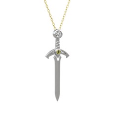 Kılıç Kolye - Beyaz zirkon ve peridot 925 ayar gümüş kolye (40 cm gümüş rolo zincir) #khe4r9