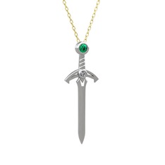 Kılıç Kolye - Yeşil kuvars ve pırlanta 14 ayar beyaz altın kolye (0.036 karat, 40 cm gümüş rolo zincir) #kjxyki