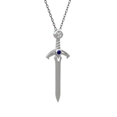 Kılıç Kolye - Swarovski ve lab safir 14 ayar beyaz altın kolye (40 cm gümüş rolo zincir) #ku1ft7