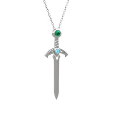 Kılıç Kolye - Yeşil kuvars ve akuamarin 18 ayar beyaz altın kolye (40 cm gümüş rolo zincir) #l11rsk