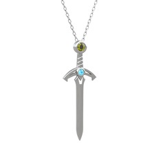 Kılıç Kolye - Peridot ve akuamarin 8 ayar beyaz altın kolye (40 cm beyaz altın rolo zincir) #l6t5q0