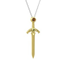 Dumanlı kuvars ve peridot 14 ayar altın kolye (40 cm gümüş rolo zincir)