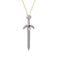 Kılıç Kolye - Swarovski ve kök yakut 14 ayar beyaz altın kolye (40 cm altın rolo zincir) #ldudn1
