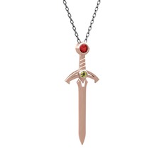 Kılıç Kolye - Garnet ve peridot 8 ayar rose altın kolye (40 cm gümüş rolo zincir) #lfyfni