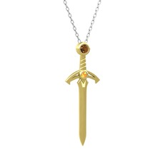 Kılıç Kolye - Dumanlı kuvars ve sitrin 925 ayar altın kaplama gümüş kolye (40 cm beyaz altın rolo zincir) #lm49pw