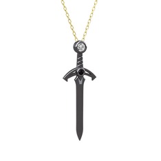 Kılıç Kolye - Swarovski ve siyah zirkon 925 ayar siyah rodyum kaplama gümüş kolye (40 cm altın rolo zincir) #lmuho0