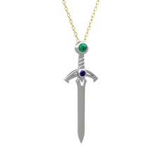 Yeşil kuvars ve lab safir 8 ayar beyaz altın kolye (40 cm gümüş rolo zincir)