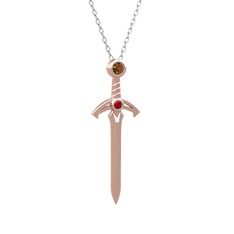 Kılıç Kolye - Dumanlı kuvars ve garnet 925 ayar rose altın kaplama gümüş kolye (40 cm beyaz altın rolo zincir) #lxip8d