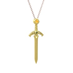 Kılıç Kolye - Sitrin ve peridot 18 ayar altın kolye (40 cm rose altın rolo zincir) #lz9ztp