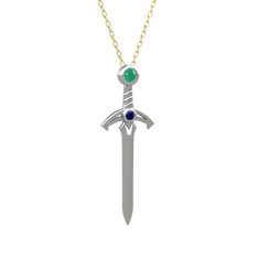 Kök zümrüt ve lab safir 8 ayar beyaz altın kolye (40 cm altın rolo zincir)