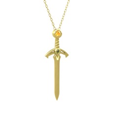 Kılıç Kolye - Sitrin ve peridot 8 ayar altın kolye (40 cm altın rolo zincir) #m33xof