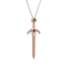 Kılıç Kolye - Peridot ve rodolit garnet 18 ayar rose altın kolye (40 cm gümüş rolo zincir) #m416qw