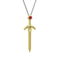 Kılıç Kolye - Rodolit garnet ve peridot 14 ayar altın kolye (40 cm gümüş rolo zincir) #m8riz3
