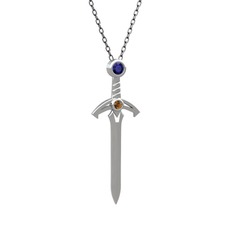 Kılıç Kolye - Lab safir ve dumanlı kuvars 925 ayar gümüş kolye (40 cm gümüş rolo zincir) #mas1dl