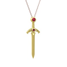 Kılıç Kolye - Rodolit garnet ve kök yakut 925 ayar altın kaplama gümüş kolye (40 cm rose altın rolo zincir) #me46ih
