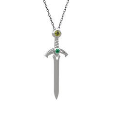 Kılıç Kolye - Peridot ve yeşil kuvars 8 ayar beyaz altın kolye (40 cm gümüş rolo zincir) #mlcpcz