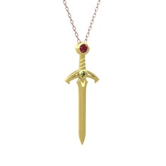 Kılıç Kolye - Kök yakut ve peridot 14 ayar altın kolye (40 cm rose altın rolo zincir) #mlhsyf