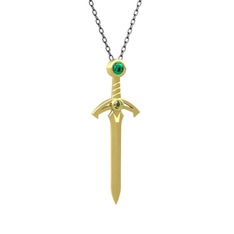 Kılıç Kolye - Yeşil kuvars ve peridot 8 ayar altın kolye (40 cm gümüş rolo zincir) #mm4awl