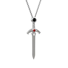 Siyah zirkon ve garnet 18 ayar beyaz altın kolye (40 cm gümüş rolo zincir)