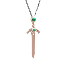 Kılıç Kolye - Yeşil kuvars ve kök zümrüt 925 ayar rose altın kaplama gümüş kolye (40 cm gümüş rolo zincir) #mpu8n6