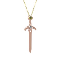 Kılıç Kolye - Peridot ve pırlanta 14 ayar rose altın kolye (0.036 karat, 40 cm gümüş rolo zincir) #mqslmt