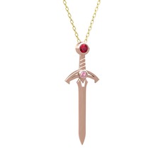 Rodolit garnet ve pembe kuvars 14 ayar rose altın kolye (40 cm gümüş rolo zincir)