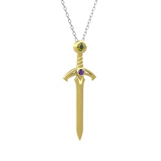 Kılıç Kolye - Peridot ve ametist 14 ayar altın kolye (40 cm beyaz altın rolo zincir) #n1m6oa