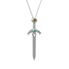 Kılıç Kolye - Peridot ve kök zümrüt 925 ayar gümüş kolye (40 cm beyaz altın rolo zincir) #n21yn9