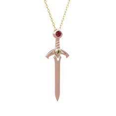 Kılıç Kolye - Kök yakut ve peridot 14 ayar rose altın kolye (40 cm altın rolo zincir) #ncn5a5
