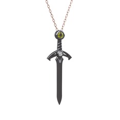 Kılıç Kolye - Peridot ve swarovski 925 ayar siyah rodyum kaplama gümüş kolye (40 cm rose altın rolo zincir) #nfmiz1
