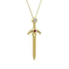 Kılıç Kolye - Swarovski ve kök yakut 8 ayar altın kolye (40 cm altın rolo zincir) #nge73s